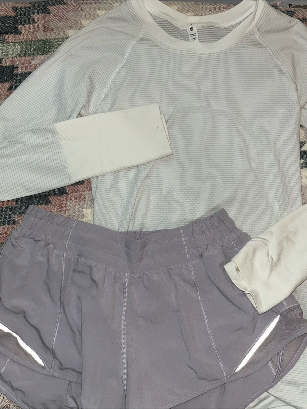 White swiftly tech tee Long Sleeve Top with Lavender Hotty hot Shorts